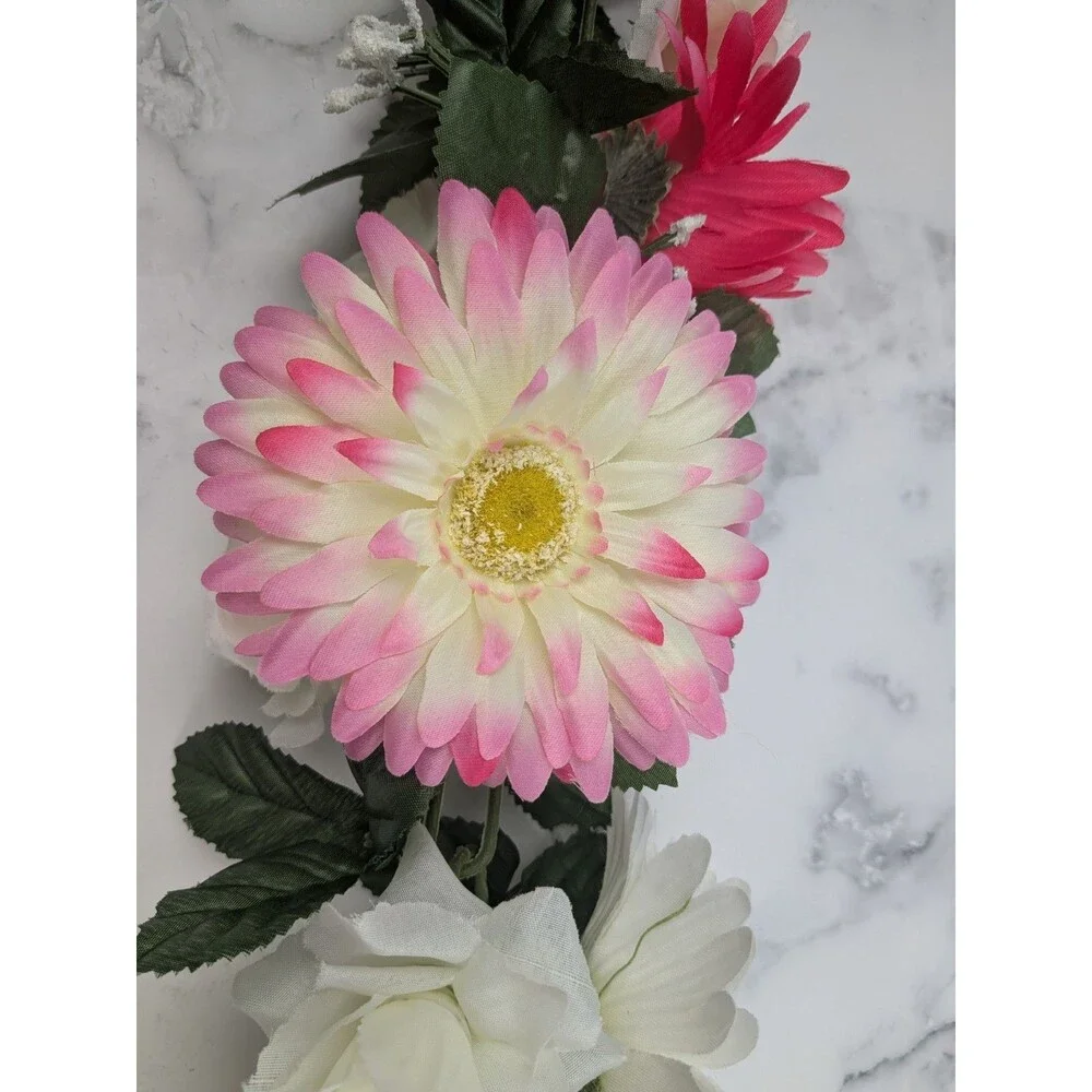 4 Foot White PinkFloral Garland Artificial Flowers